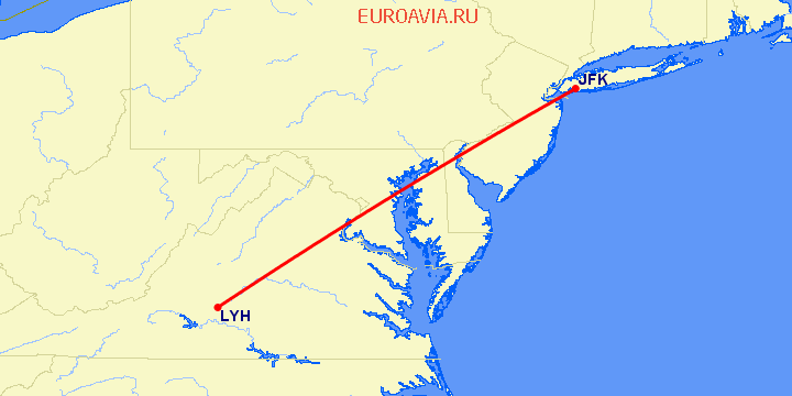 перелет Нью Йорк — Линчбург на карте