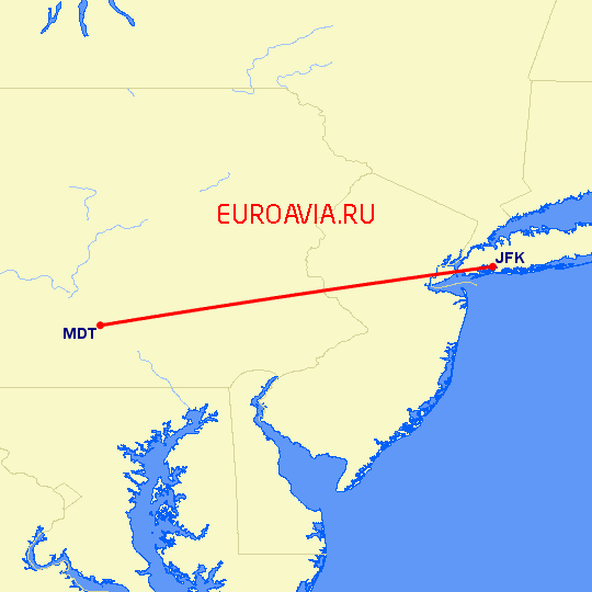 перелет Нью Йорк — Харрисбург на карте
