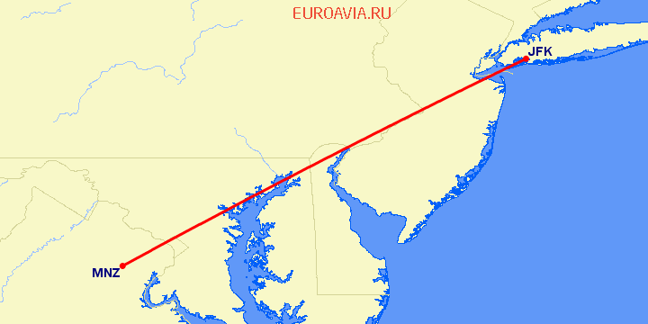 перелет Нью Йорк — Манассас на карте
