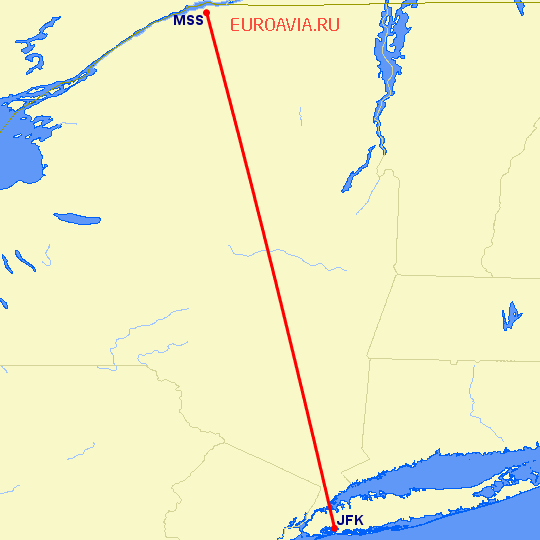 перелет Нью Йорк — Massena на карте
