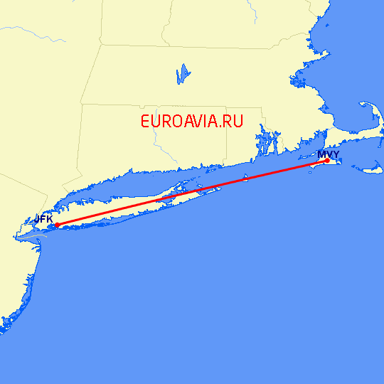 перелет Нью Йорк — Мартас-Винъярд на карте