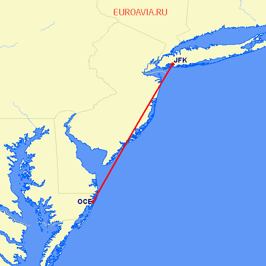 перелет Нью Йорк — Ocean City на карте