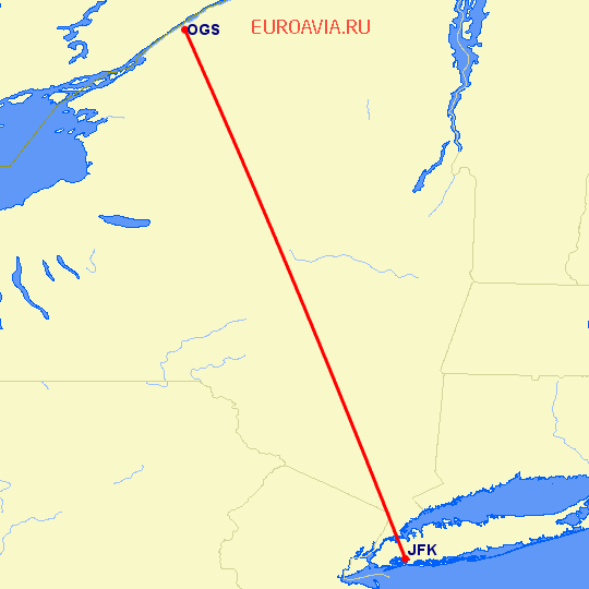 перелет Нью Йорк — Ogdensburg на карте