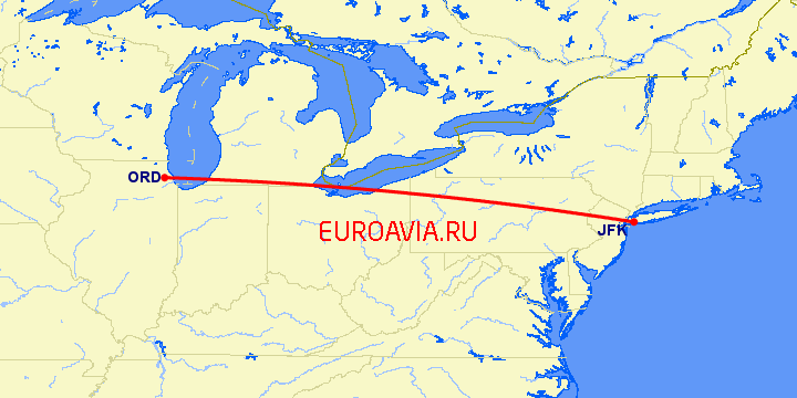 перелет Нью Йорк — Чикаго на карте