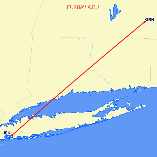 перелет Нью Йорк — Worcester на карте