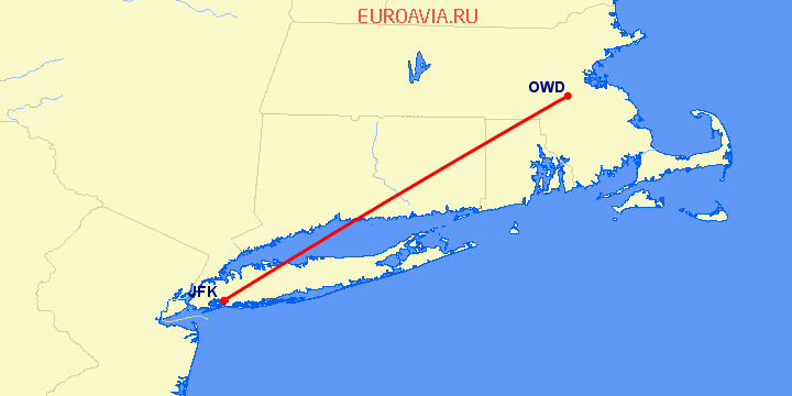 перелет Нью Йорк — Norwood на карте