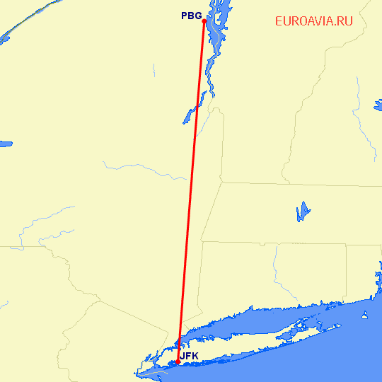 перелет Нью Йорк — Plattsburgh на карте