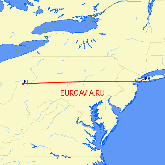 перелет Нью-Йорк — Питтсбург на карте