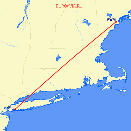 перелет Нью Йорк — Портленд на карте