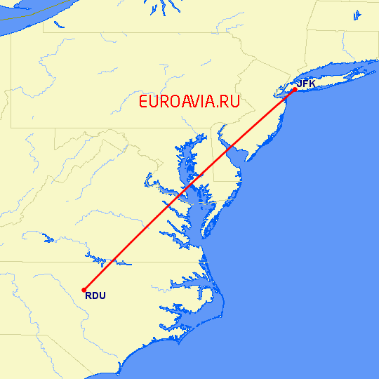перелет Нью Йорк — Роли на карте