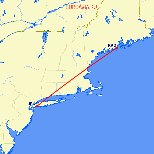 перелет Нью Йорк — Rockland на карте