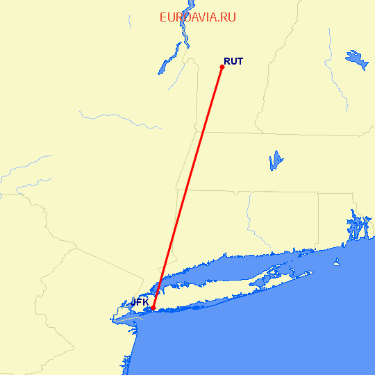 перелет Нью Йорк — Рутленд на карте