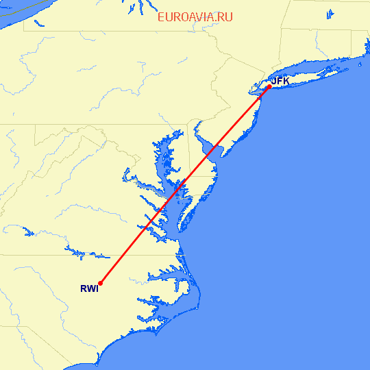 перелет Нью Йорк — Rocky Mount на карте