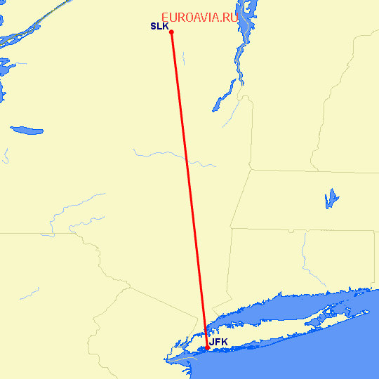 перелет Нью Йорк — Saranac Lake на карте