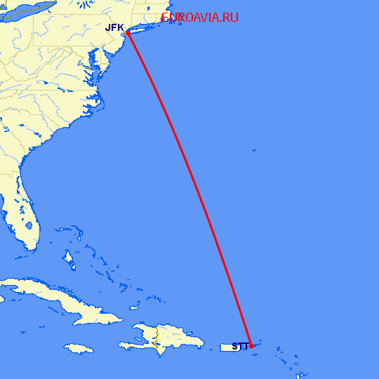 перелет Нью Йорк — Charlotte Amalie St Thomas на карте