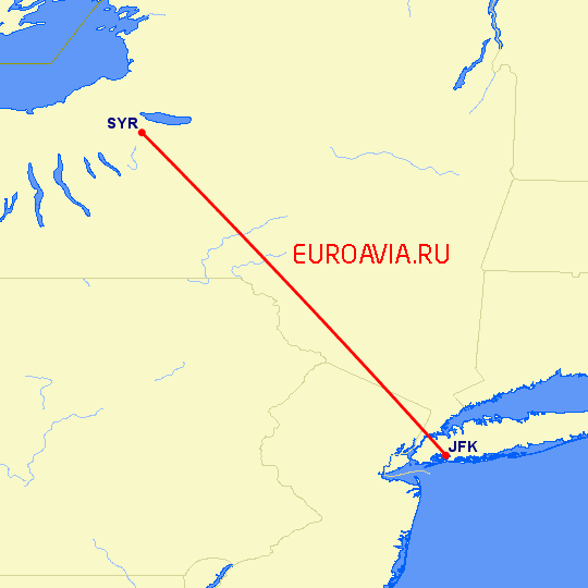перелет Нью-Йорк — Сиракьюс на карте
