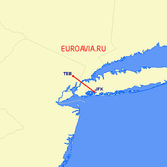 перелет Нью Йорк — Teterboro на карте
