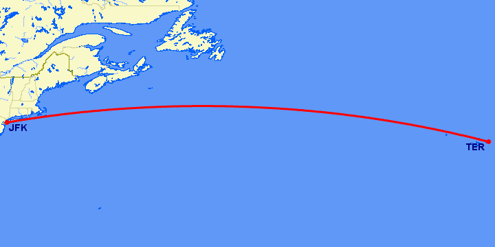 перелет Нью Йорк — Terceira Island на карте