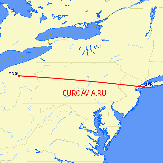 перелет Нью Йорк — Youngstown на карте
