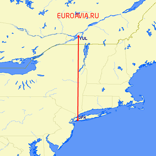 перелет Нью Йорк — Монреаль на карте
