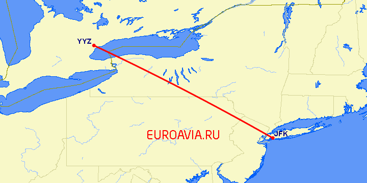перелет Нью Йорк — Торонто на карте