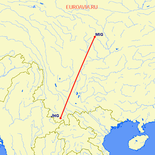 перелет Цзиньхонг — Mian Yang на карте