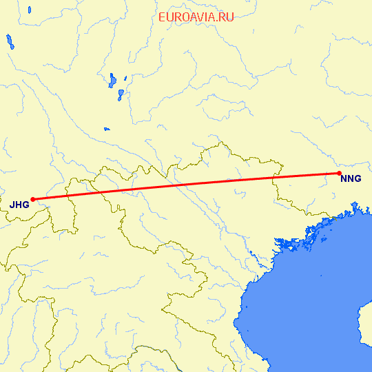 перелет Цзиньхонг — Наньнин на карте