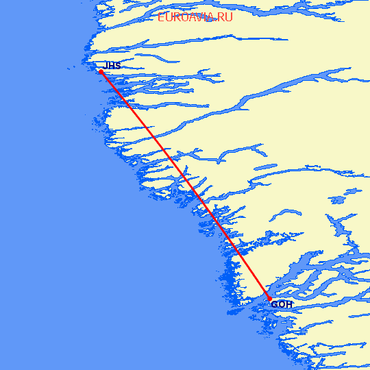 перелет Sisimiut — Nuuk на карте