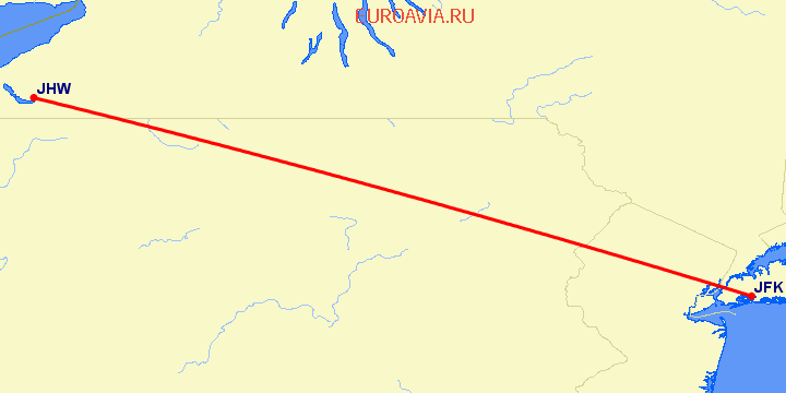 перелет Джеймстаун — Нью Йорк на карте