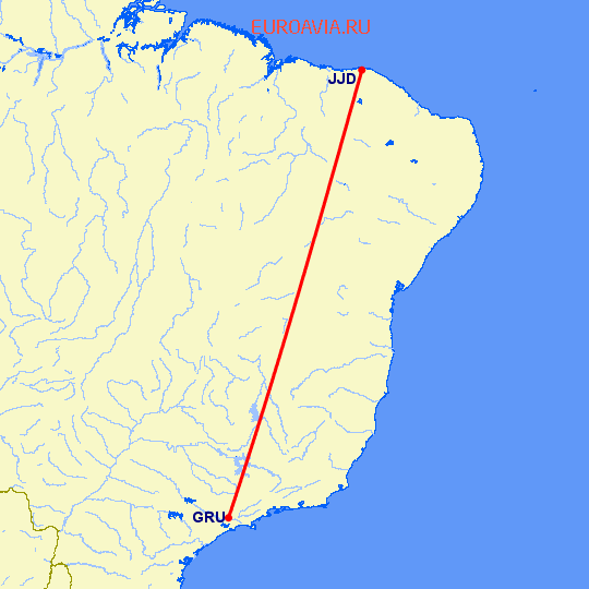перелет Круз — Сан Паулу на карте