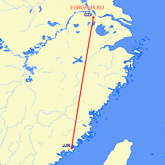 перелет Цзиньян — Чангзу на карте