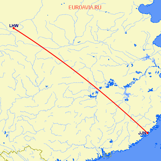 перелет Цзиньян — Ланчжоу на карте