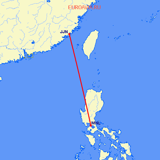 перелет Цзиньян — Манила на карте