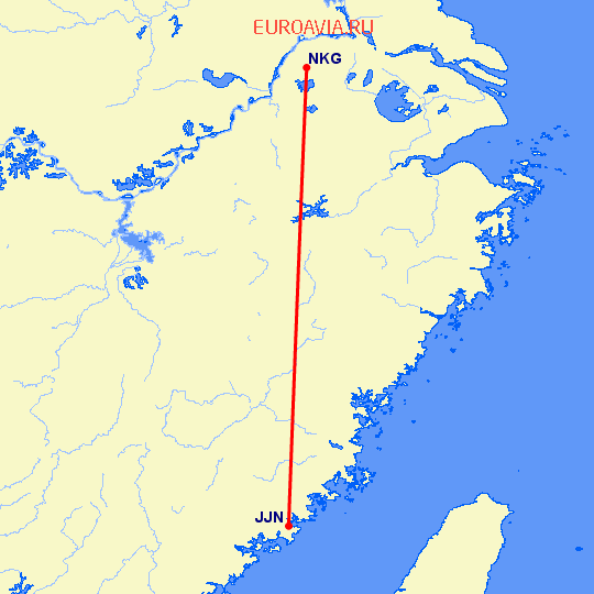 перелет Цзиньян — Нанкин на карте
