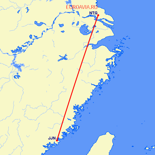 перелет Цзиньян — Наньтун на карте