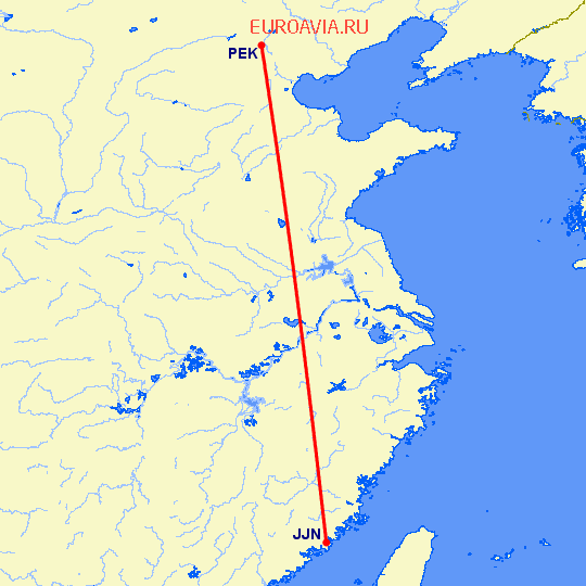 перелет Цзиньян — Пекин на карте