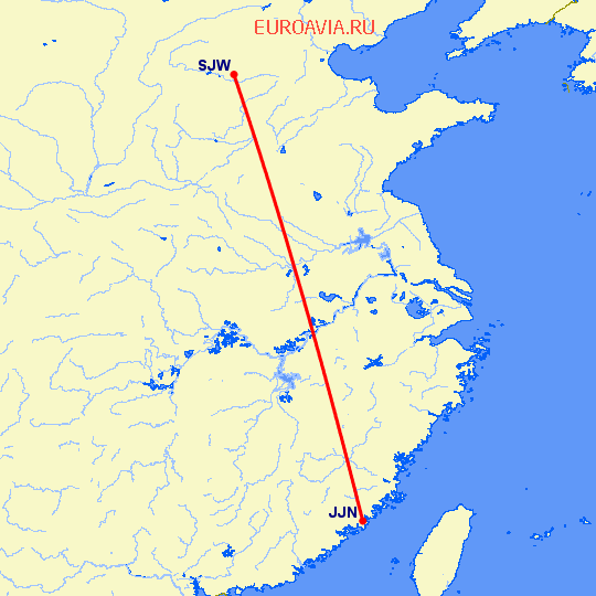 перелет Цзиньян — Шицзяжун на карте