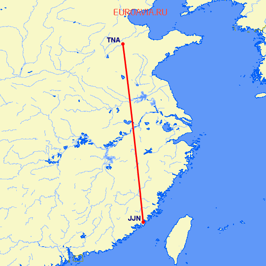 перелет Цзиньян — Цзинань на карте