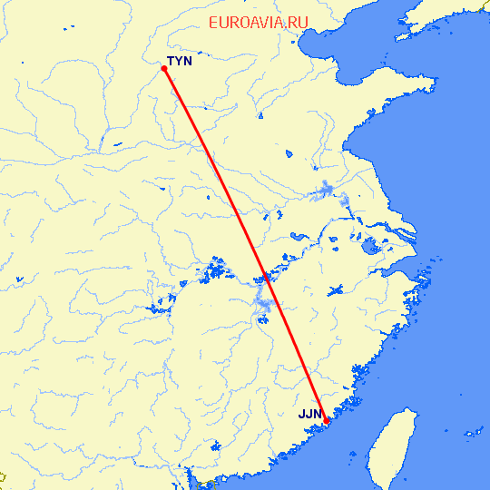 перелет Цзиньян — Тайюань на карте