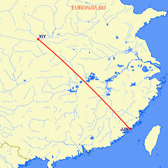 перелет Цзиньян — Синьян на карте