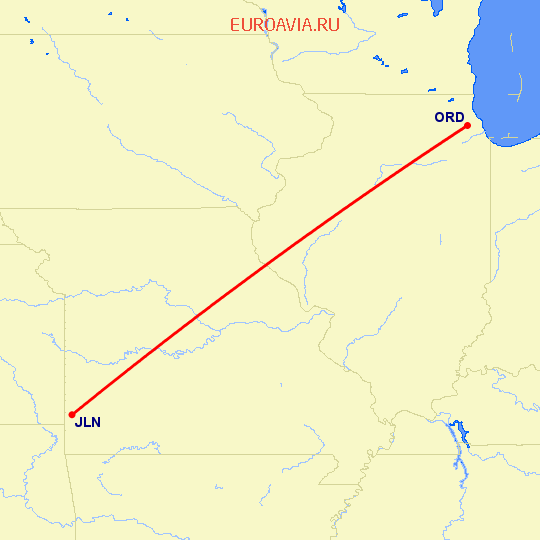 перелет Joplin — Чикаго на карте