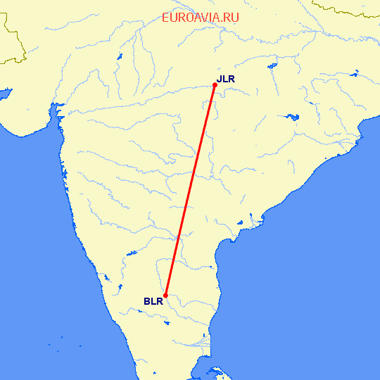 перелет Джабалпур — Бангалор на карте