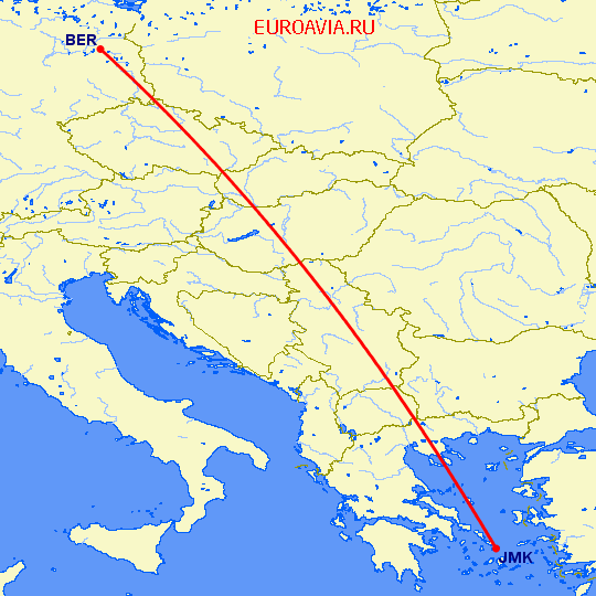 перелет Миконос — Берлин на карте