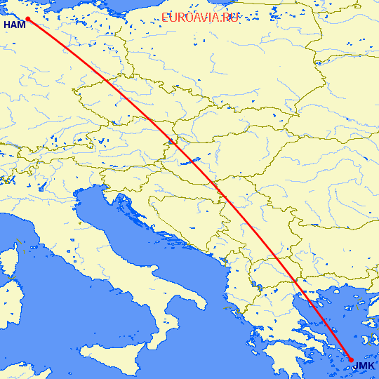 перелет Миконос — Гамбург на карте