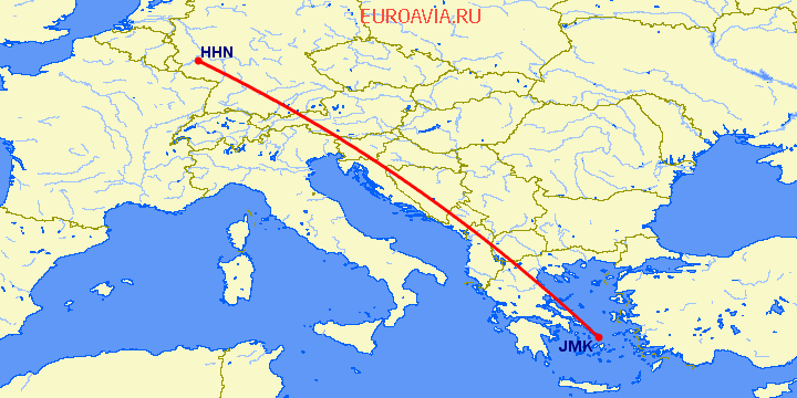 перелет Миконос — Hahn на карте