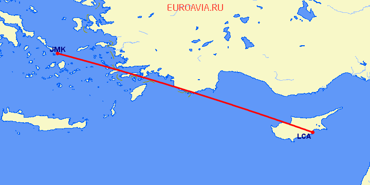 перелет Миконос — Ларнака на карте