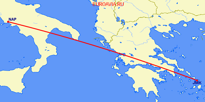 перелет Миконос — Неаполь на карте