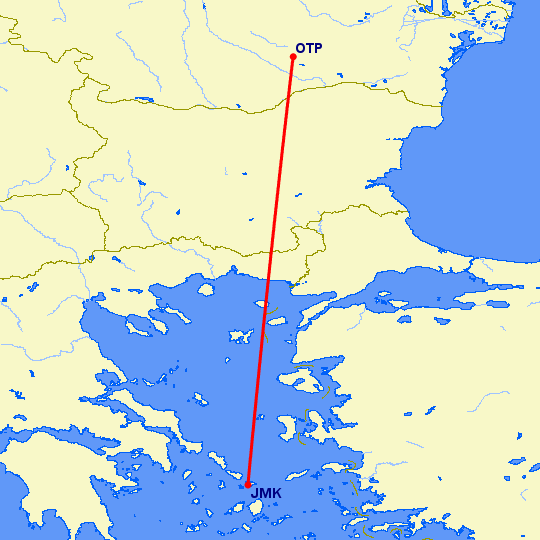 перелет Миконос — Бухарест на карте