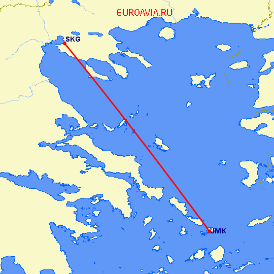 перелет Миконос — Салоники на карте