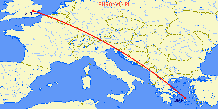 перелет Миконос — Лондон на карте